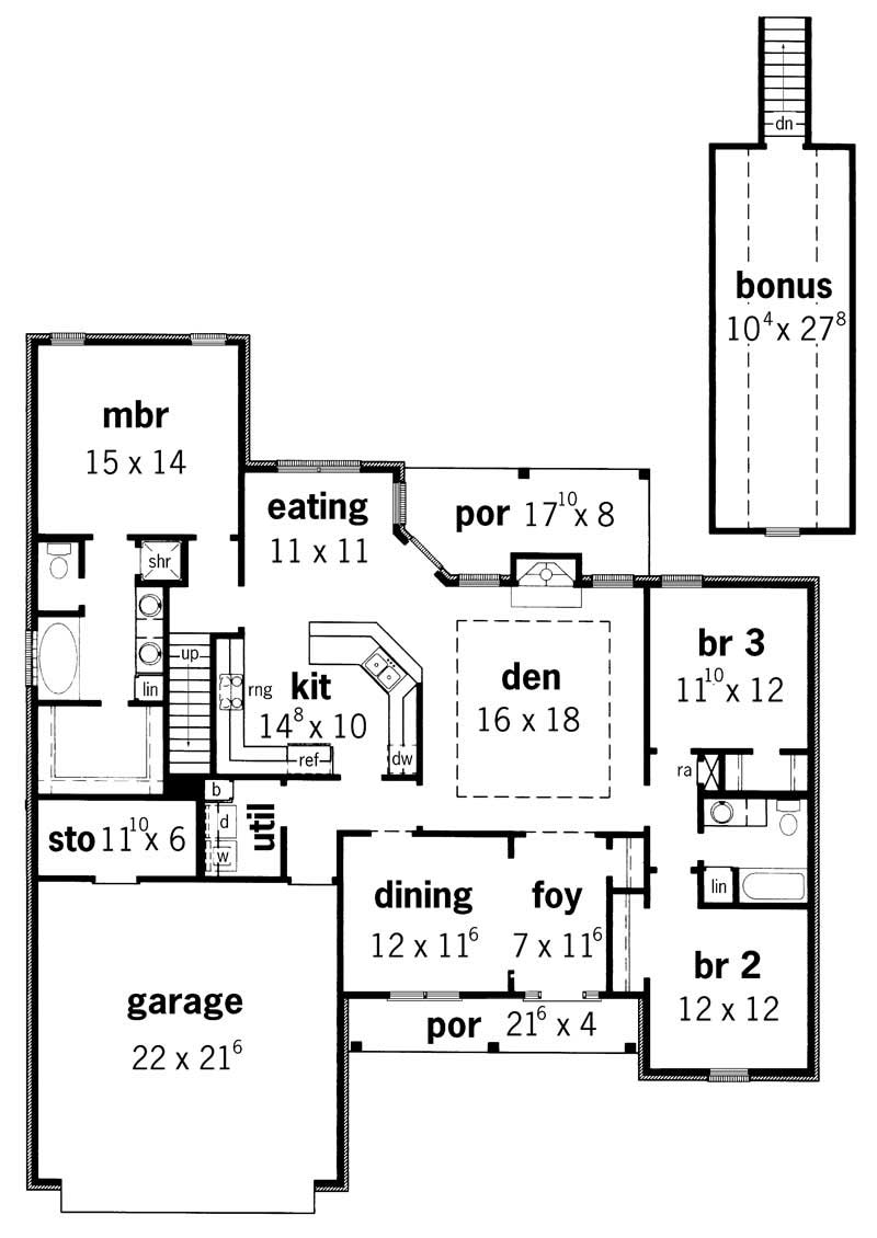 Floor Plan First Story of Country Plan #164-1106