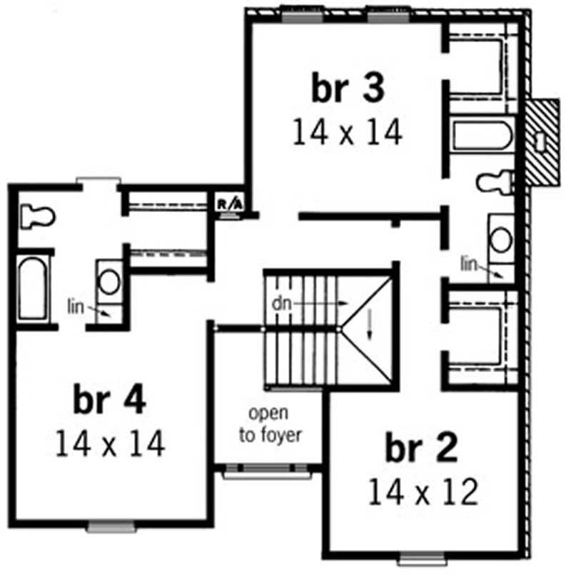 Floor Plan Second Story of European Plan #164-1107