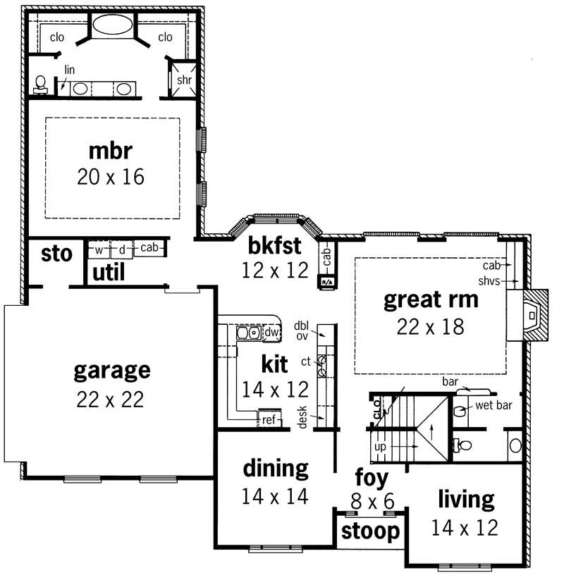 Floor Plan First Story of European Plan #164-1107