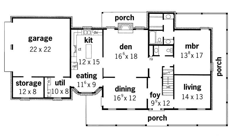 Floor Plan First Story of Country Plan #164-1108