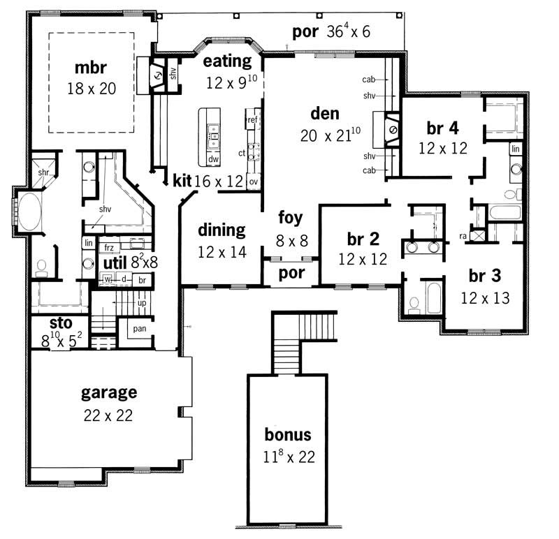 Floor Plan First Story of French Plan #164-1109