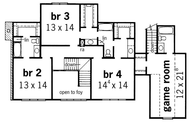 Floor Plan Second Story of European Plan #164-1110