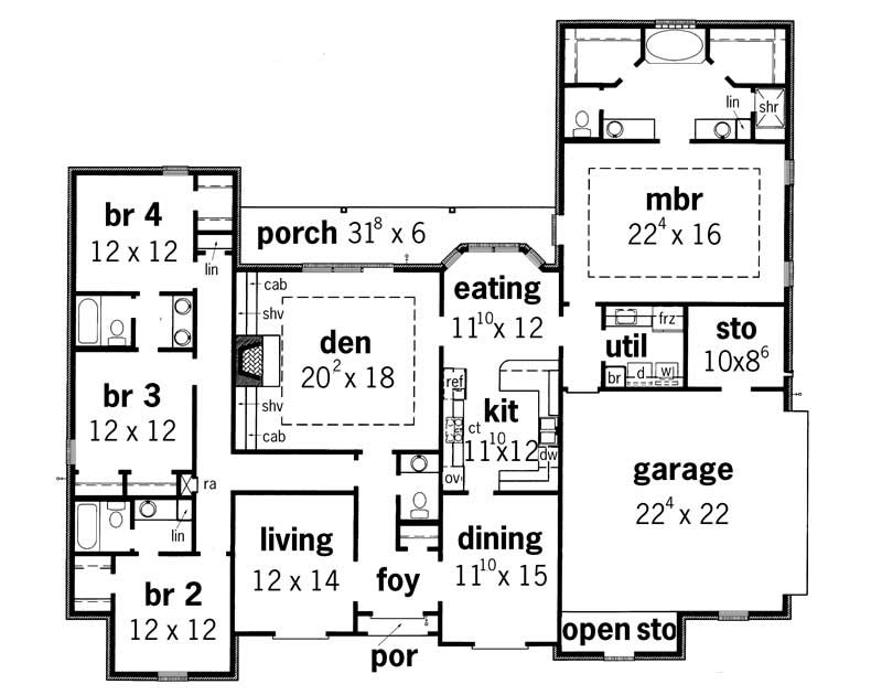 Floor Plan First Story of European Plan #164-1111