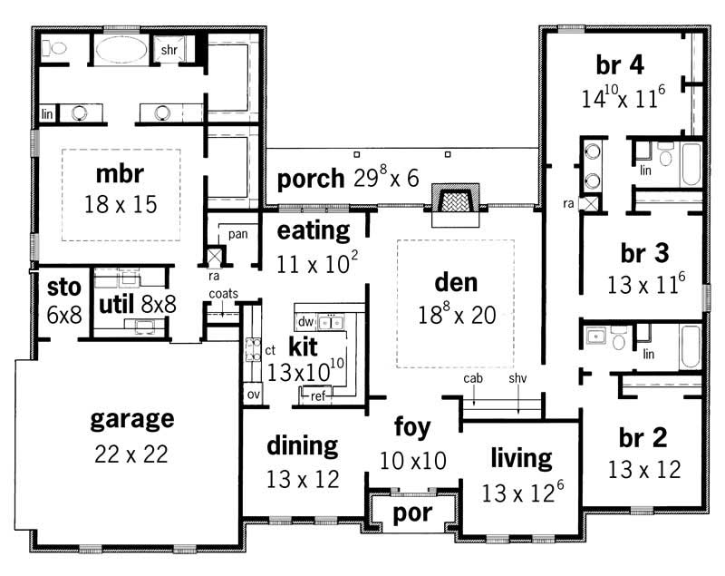 Floor Plan First Story of Country Plan #164-1112