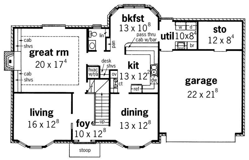 Floor Plan First Story of Colonial Plan #164-1113