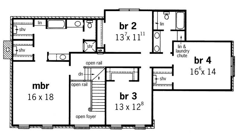 Floor Plan Second Story of Colonial Plan #164-1113