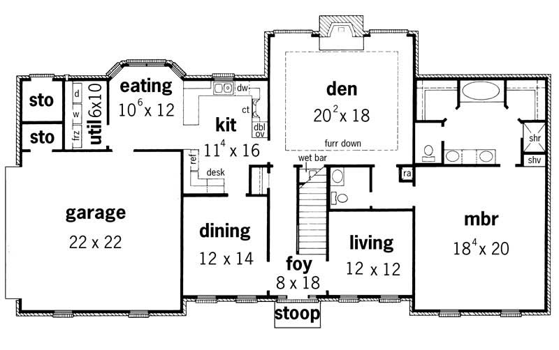 Floor Plan First Story of European Plan #164-1116