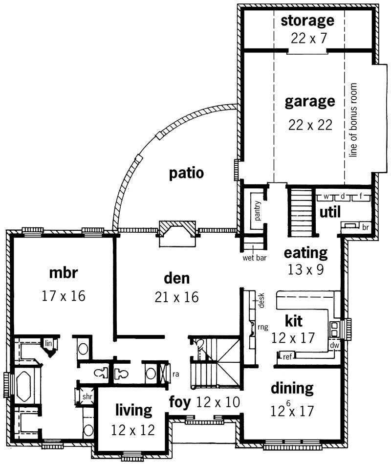 Floor Plan First Story of Country Plan #164-1117