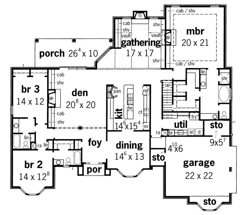 Floor Plan First Story of European Plan #164-1118