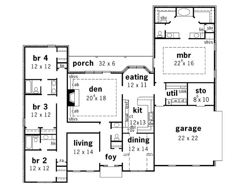Floor Plan First Story of Country Plan #164-1121