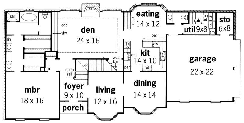 Floor Plan First Story of European Plan #164-1122