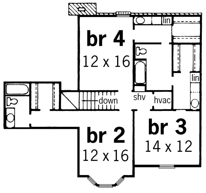 Floor Plan Second Story of European Plan #164-1122