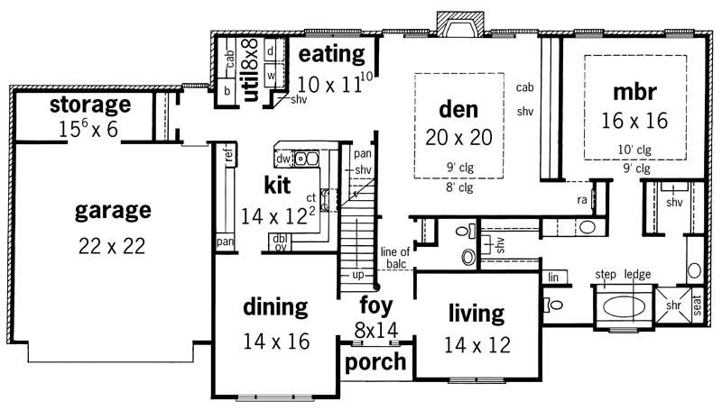 Floor Plan First Story of European Plan #164-1123
