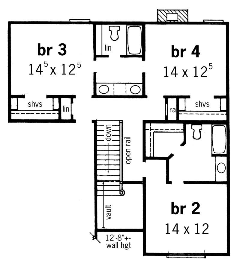 Floor Plan Second Story of European Plan #164-1123