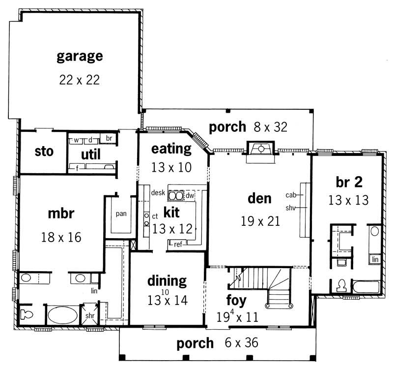 Floor Plan First Story of European Plan #164-1124