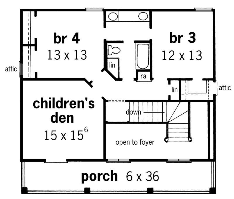 Floor Plan Second Story of European Plan #164-1124