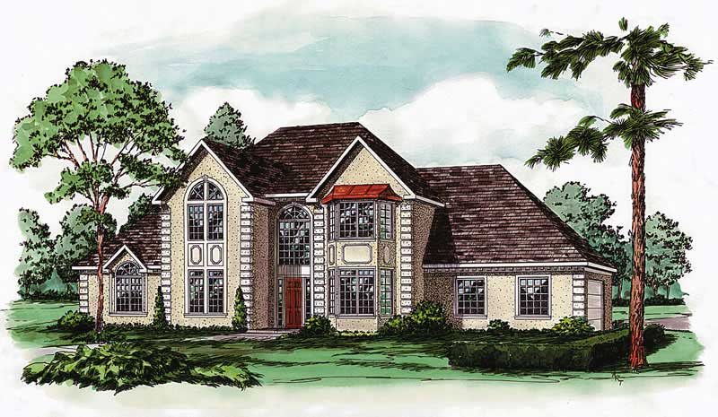 European House Plans # 1909 front elevation.