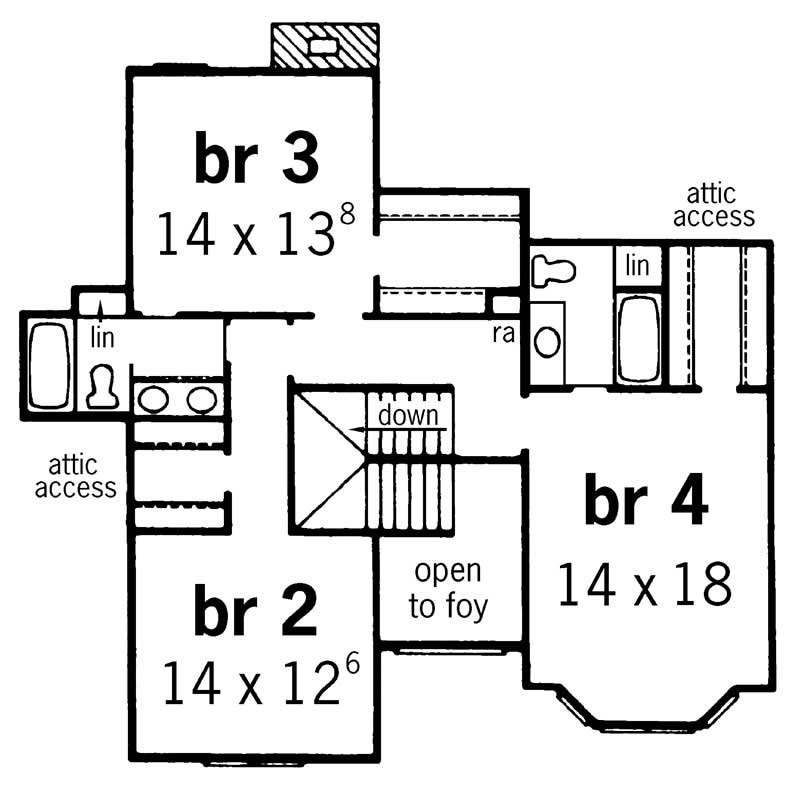 Floor Plan Second Story of European Plan #164-1125