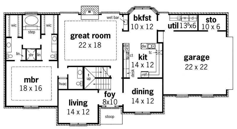 Floor Plan First Story of European Plan #164-1126