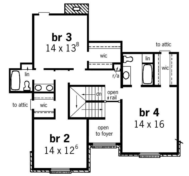 Floor Plan Second Story of European Plan #164-1126