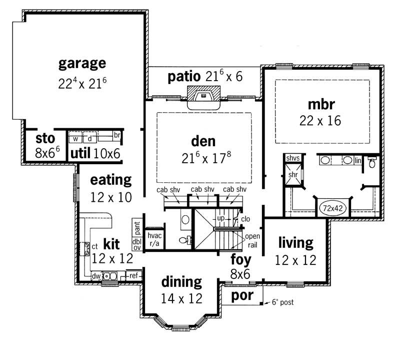 Floor Plan First Story of European Plan #164-1127