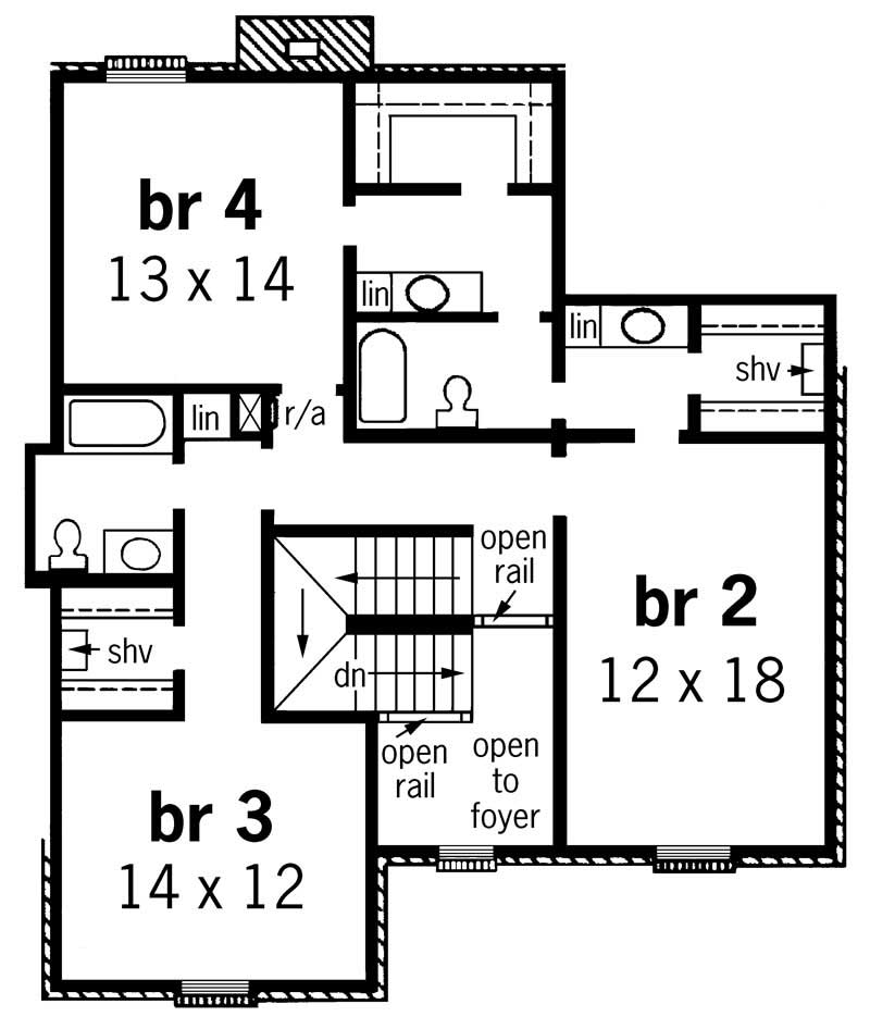 Floor Plan Second Story of European Plan #164-1127