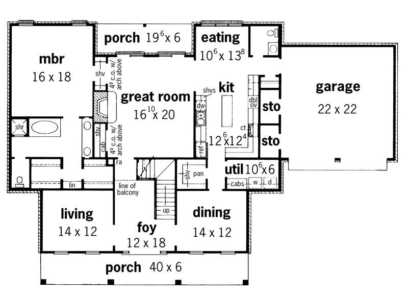 Floor Plan First Story of Country Plan #164-1128