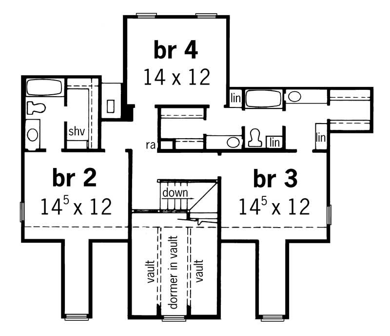 Floor Plan Second Story of Country Plan #164-1128