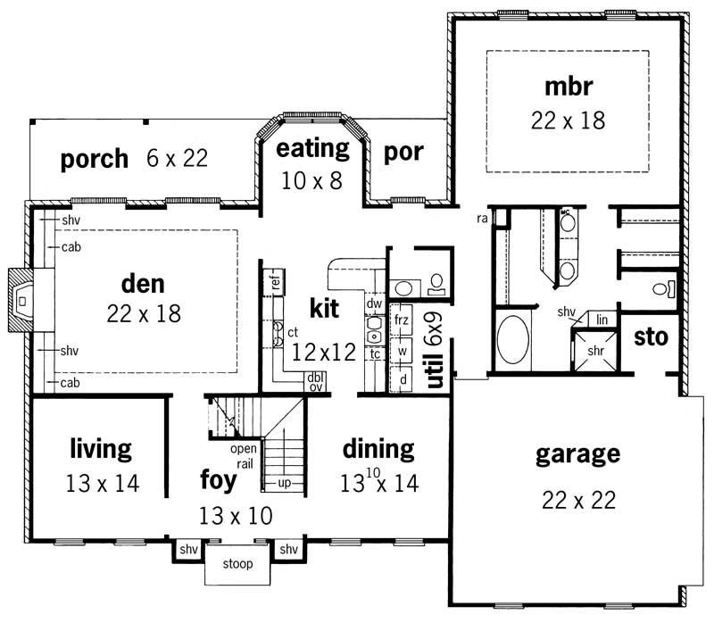 Floor Plan First Story of European Plan #164-1129