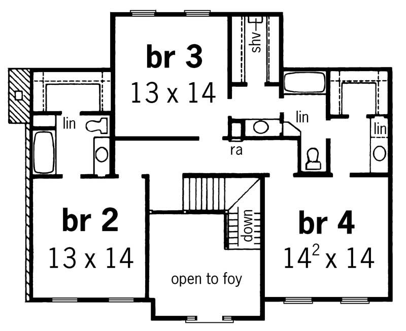 Floor Plan Second Story of European Plan #164-1129