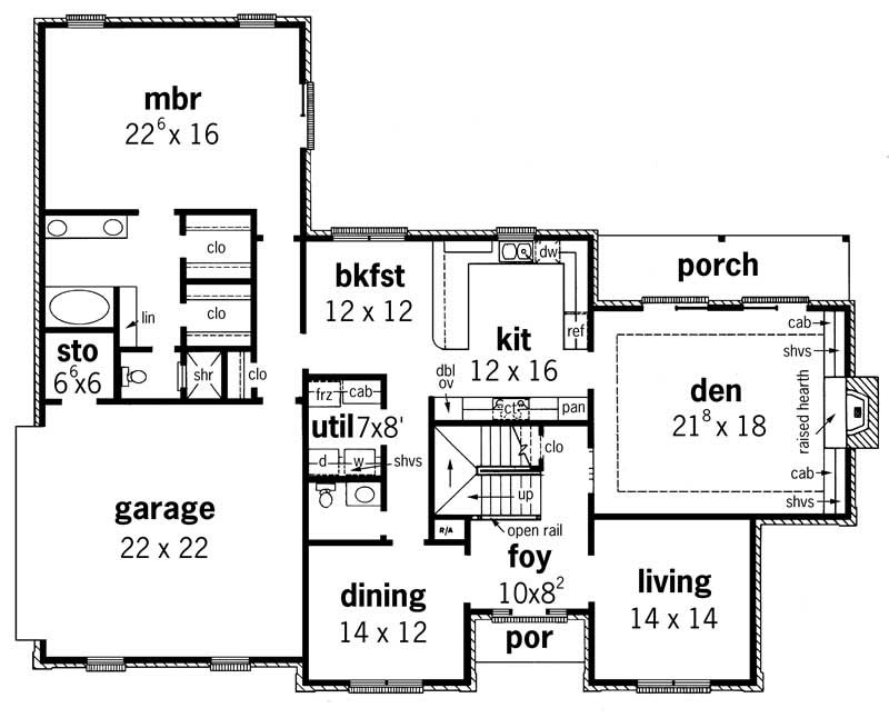 Floor Plan First Story of European Plan #164-1130