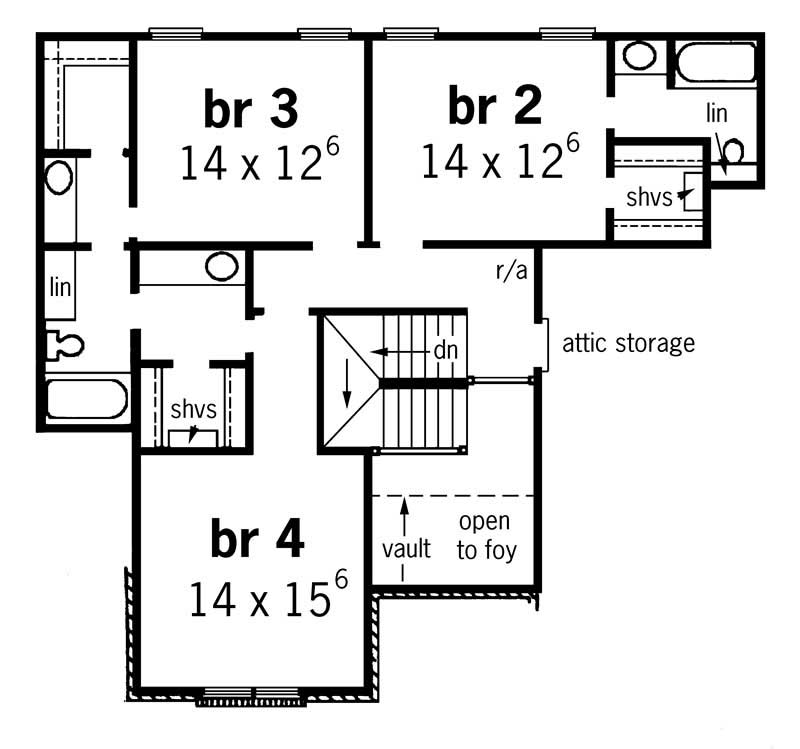 Floor Plan Second Story of European Plan #164-1130
