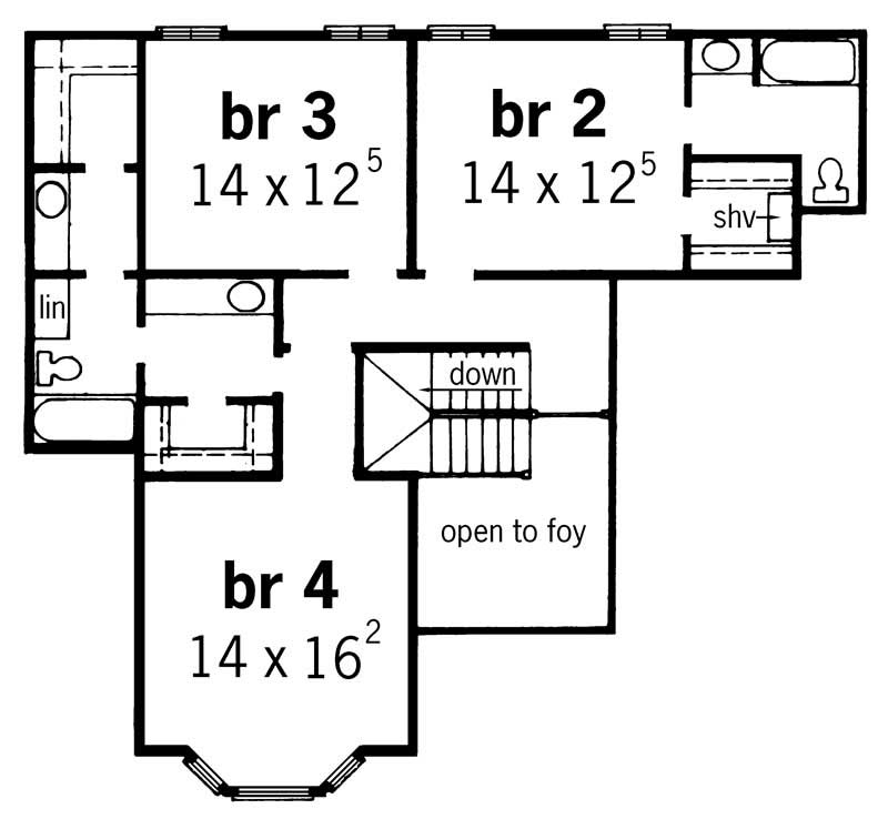 Floor Plan Second Story of European Plan #164-1131