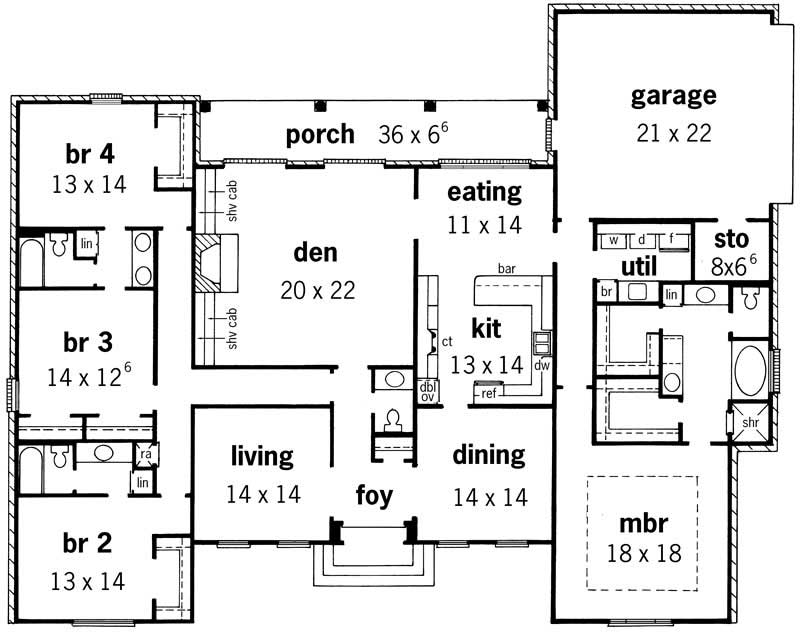 Floor Plan First Story of European Plan #164-1132