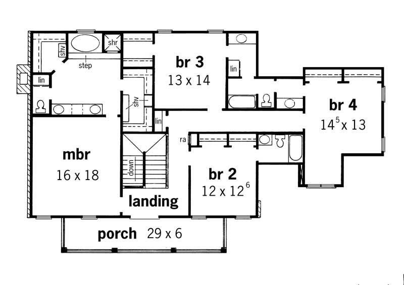 Floor Plan Second Story of European Plan #164-1133