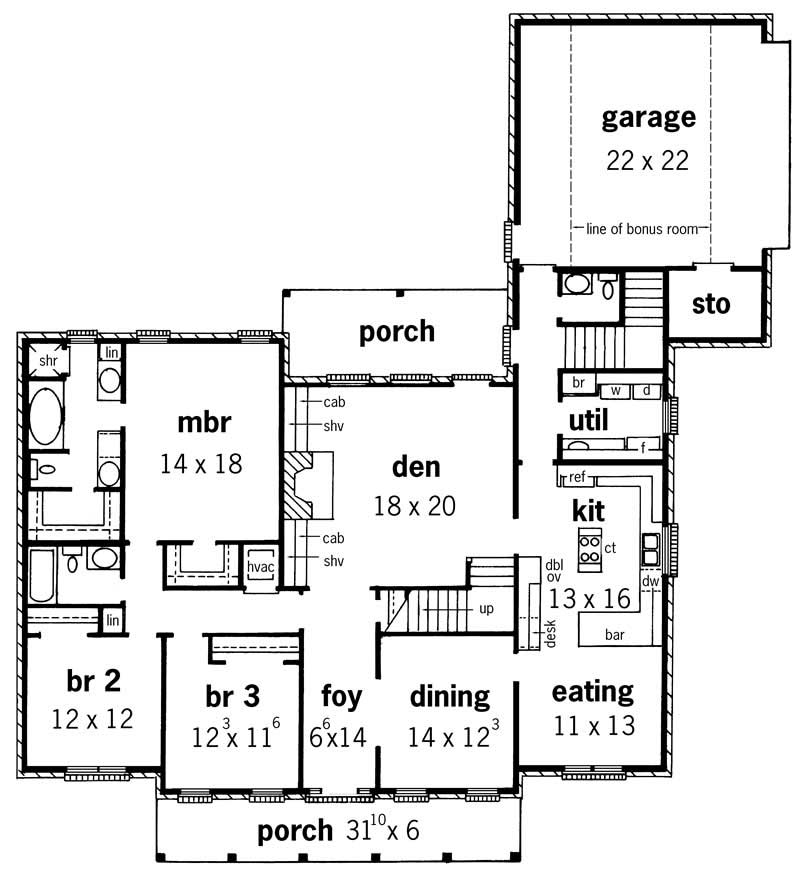 Floor Plan First Story of Country Plan #164-1134