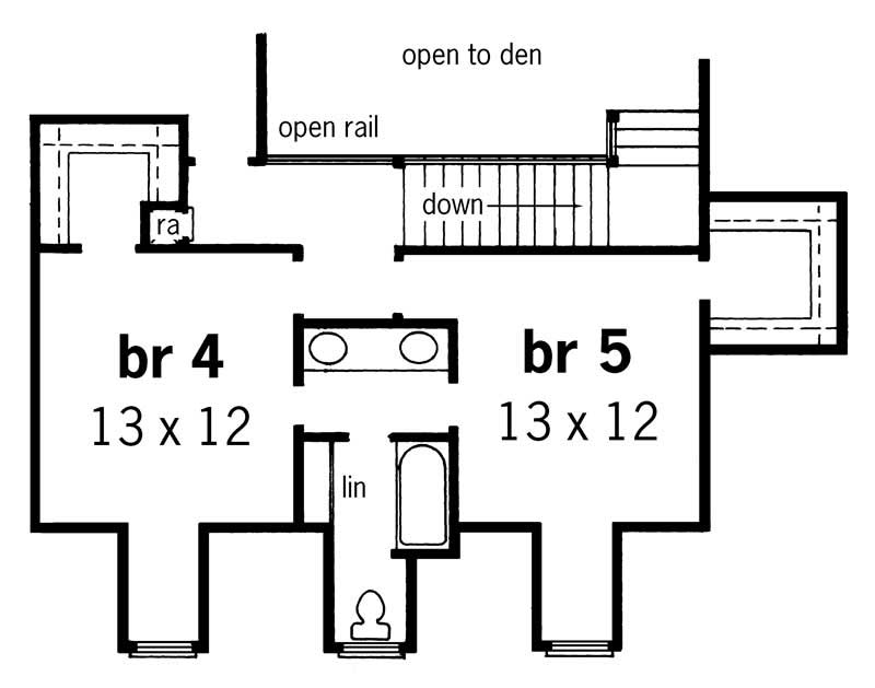 Floor Plan Second Story of Country Plan #164-1134