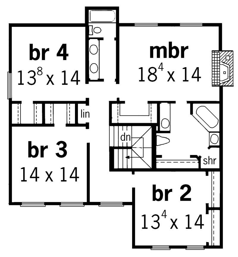Floor Plan Second Story of Country Plan #164-1135