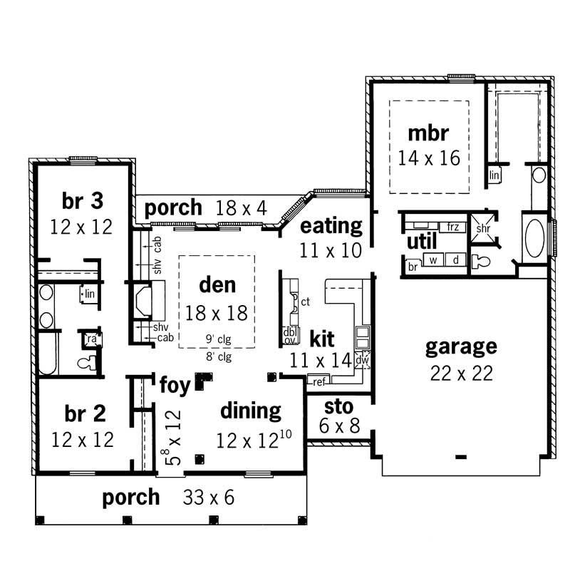 Floor Plan First Story of European Plan #164-1136