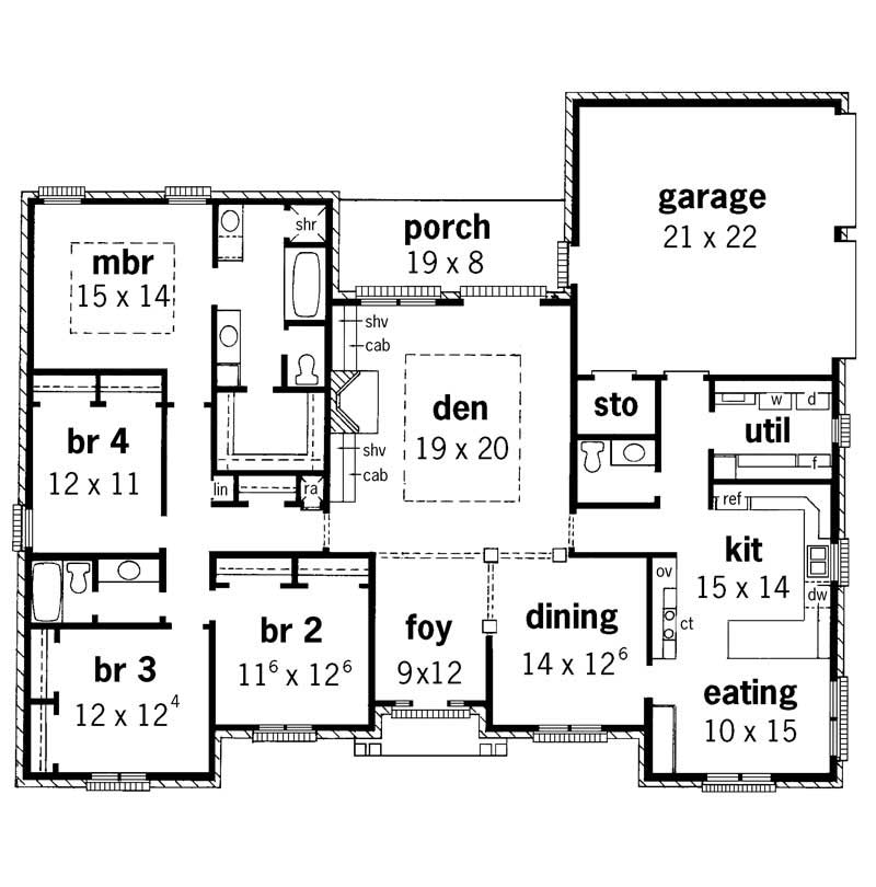 Floor Plan First Story of European Plan #164-1138