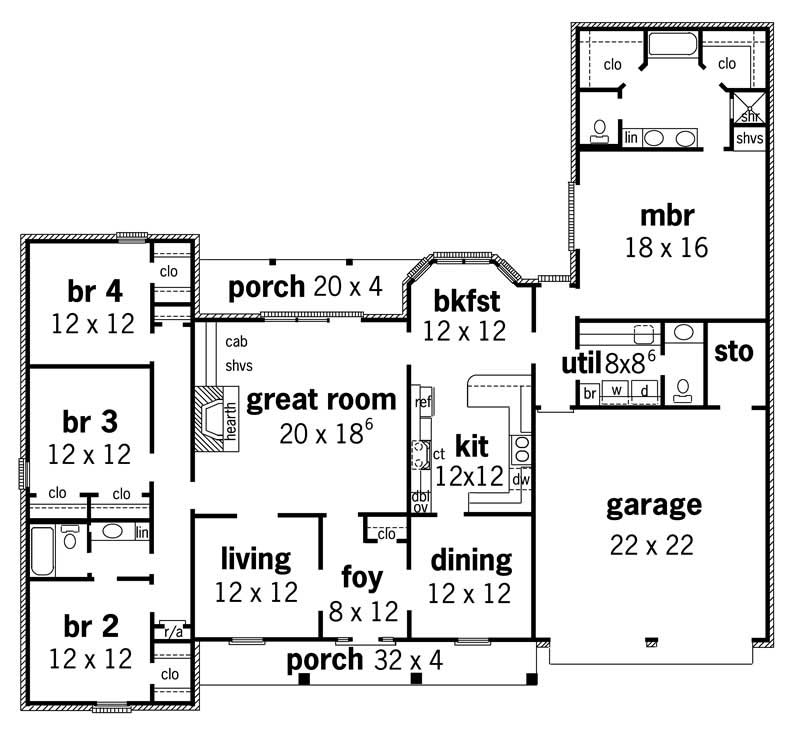 Floor Plan First Story of Country Plan #164-1140