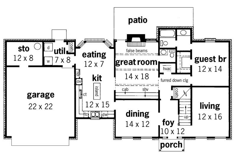 Floor Plan First Story of Country Plan #164-1142
