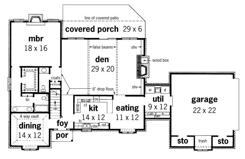 Floor Plan First Story of Country Plan #164-1143