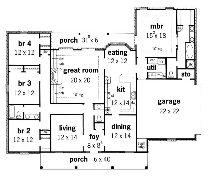 Floor Plan First Story of Country Plan #164-1145