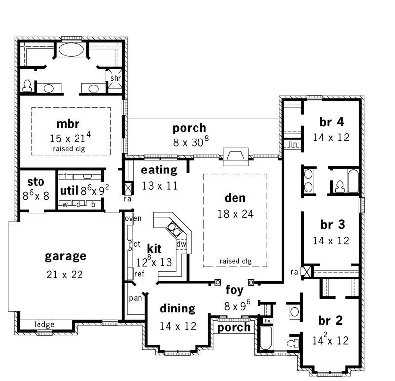 Floor Plan First Story of Country Plan #164-1147