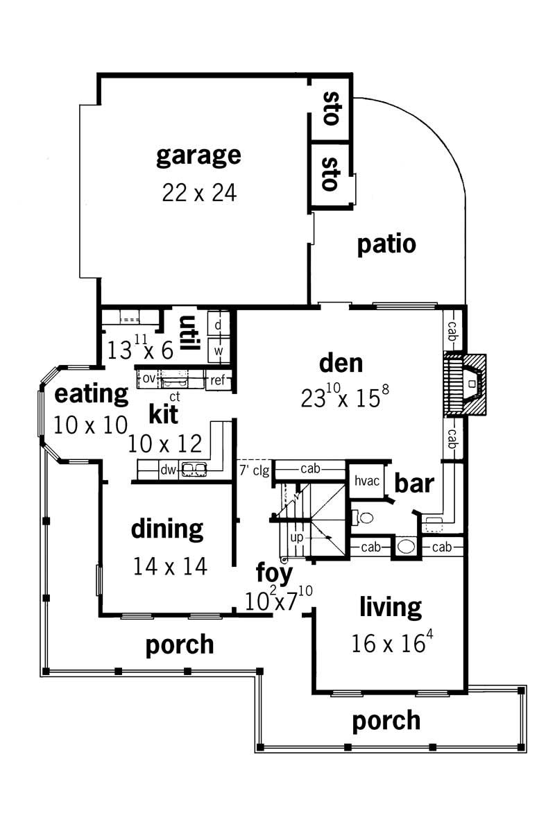 Floor Plan First Story of Country Plan #164-1148