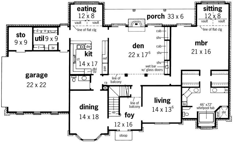 Floor Plan First Story of European Plan #164-1149