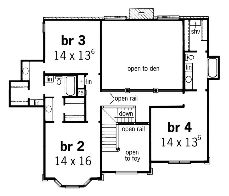 Floor Plan Second Story of European Plan #164-1149