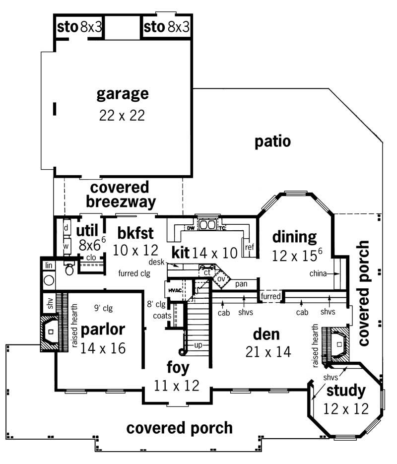 Floor Plan First Story of European Plan #164-1150