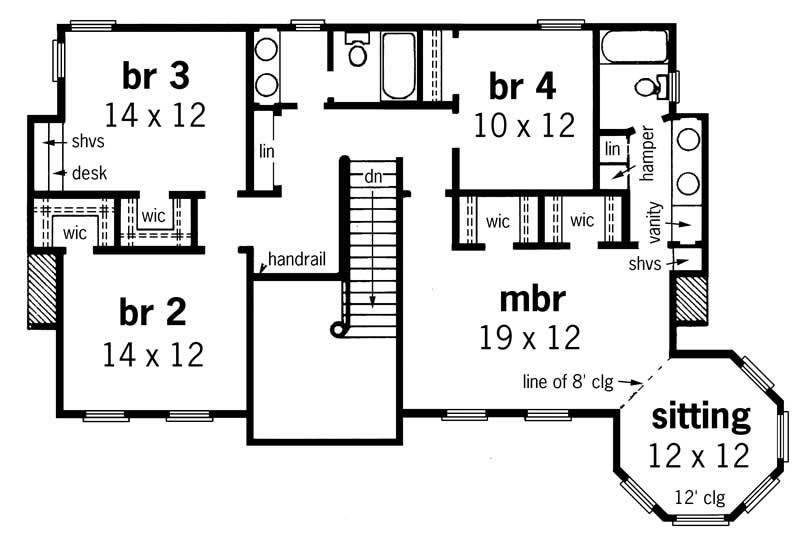 Floor Plan Second Story of European Plan #164-1150